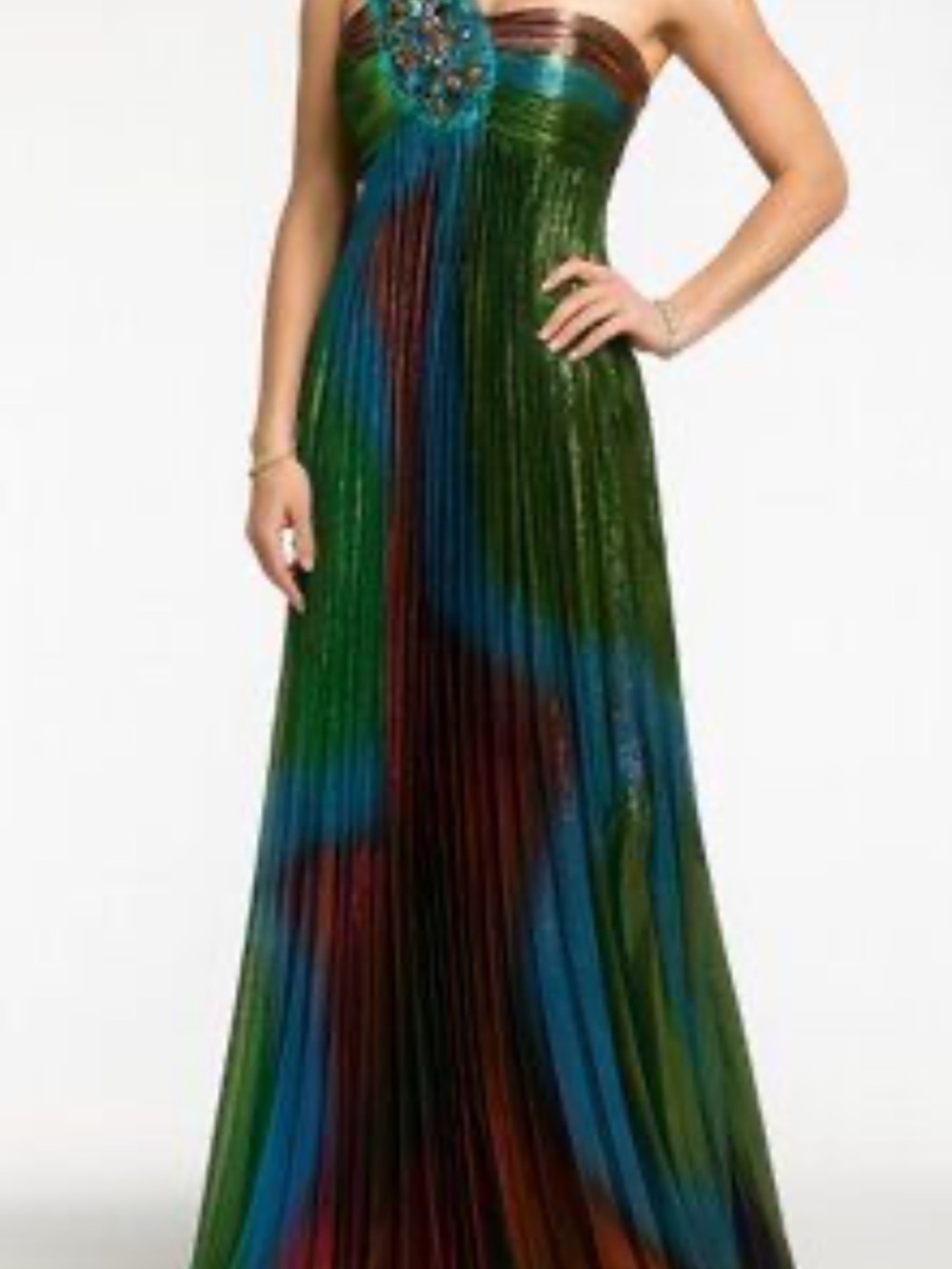 Strapless Multicolor Pleated Evening Gown